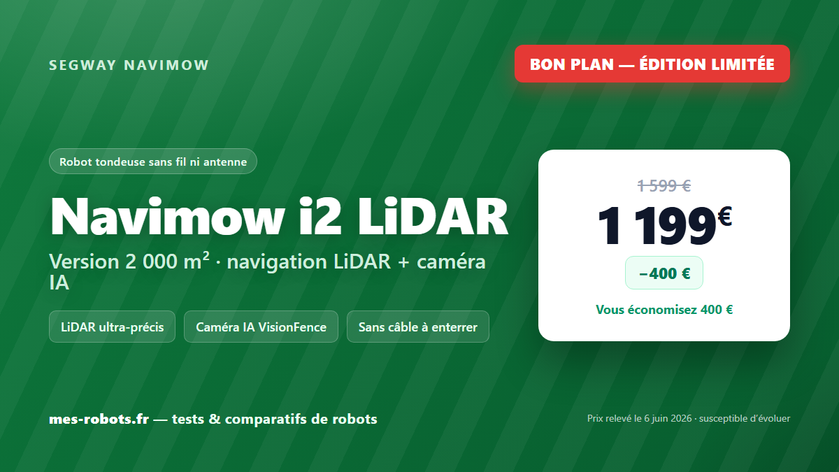 Robot tondeuse Segway Navimow i2 LiDAR en promotion sur une pelouse